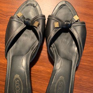 Tod's Black Leather Kitten Heel Size 35